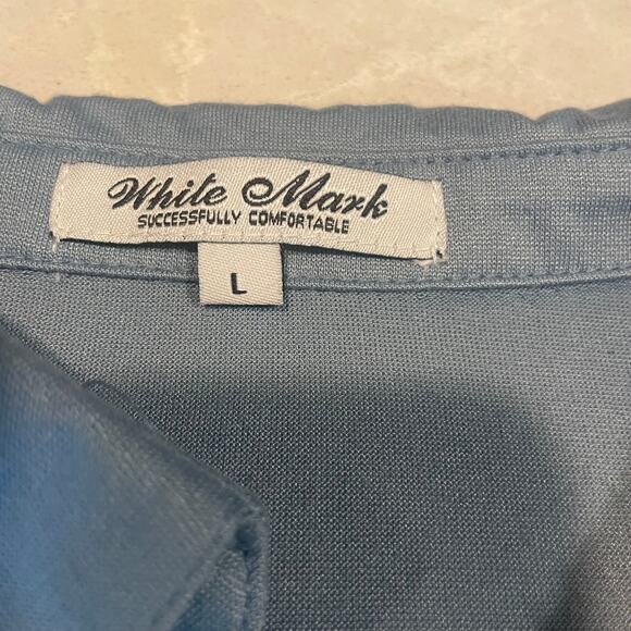 White Mark women's dress Large blue collared button down roll up long sleeves - Picture 7 of 11